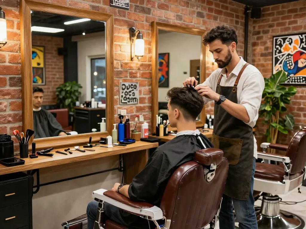 Stylish haircut at a modern barbershop showcasing the rokok88 grooming experience.