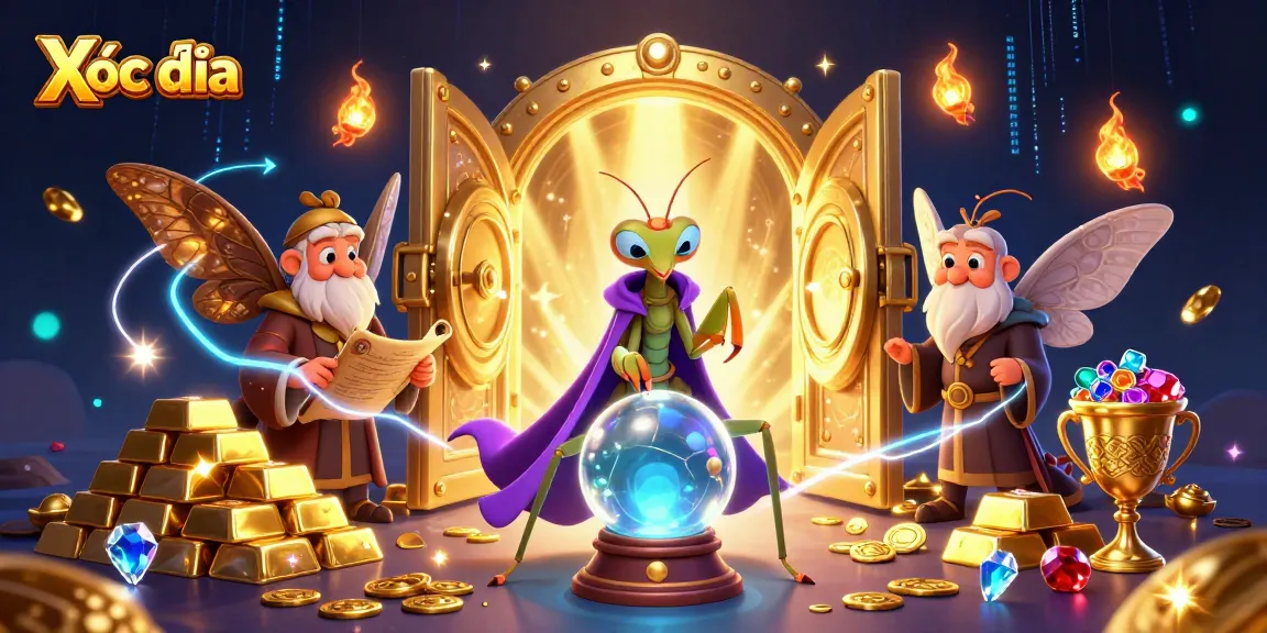 Xóc đĩa players winning big in a dynamic casino scene filled with gems and glowing treasures.