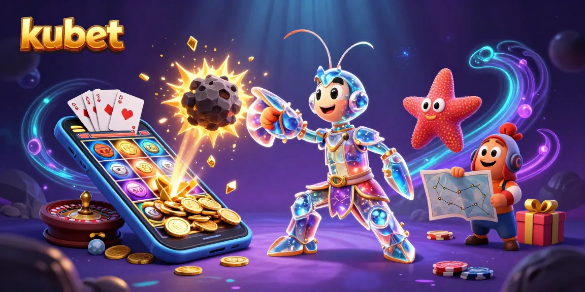 Experience thrilling wins at kubet, as a galactic shrimp punches through an asteroid, bursting with coins and vibrant slot games.