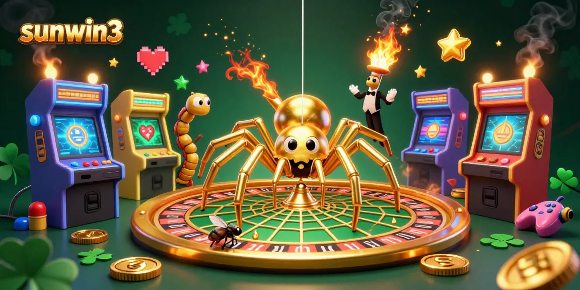 Experience thrilling bets at sunwin3 with a golden spider and mesmerizing roulette scene.